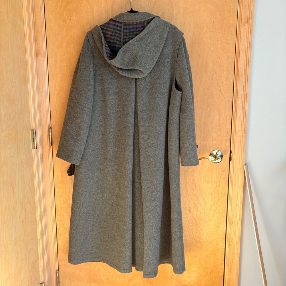 Schneider Grey Wool Blend Hooded Trench Coat Full Length Warm Winter Outerwear - Picture 6 of 14